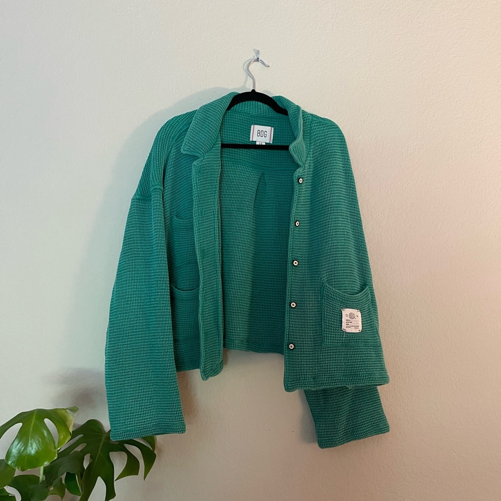 Urban outfitters waffle knit green jacket